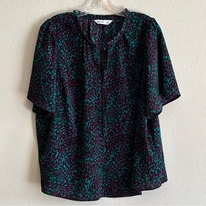 EUC Nine West Women's Teal Purple Patterned Blouse Size 0X